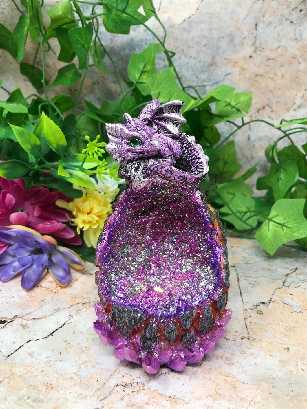 Purple Dragon Geode Guardian Statue Ornament with LED Light Dragons Collection-OsirisTradingUK