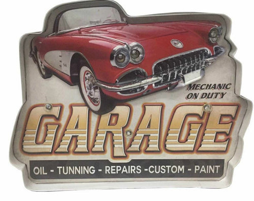 Vintage Metal 3D LED Logo Sign Garage Car Man Cave Mechanic Wall Plaque Gift-OsirisTradingUK