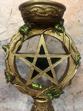 Load image into Gallery viewer, Celtic Pentagram Candle Holder Pagan Altar Decor Ornament Antique Gold Finish-OsirisTradingUK
