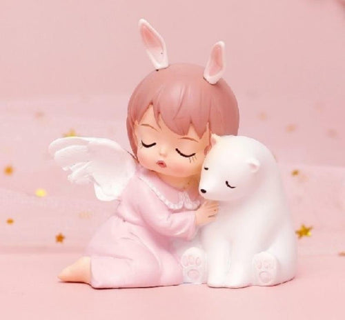Adorable Peaceful Angel Baby Girl with Polar Bear Figurine Fantasy Angels-OsirisTradingUK