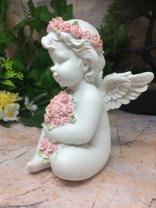 Guardian Angel Figurine Cherub Statue Holding Roses Ornament Sculpture Gift-Collectables:Fantasy, Myth & Magic:Mythical Creatures:Angels-OsirisTradingUK