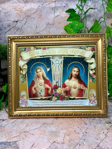 Framed Picture God Bless Our Home Jesus and Mary Christianity Religious Decor-OsirisTradingUK