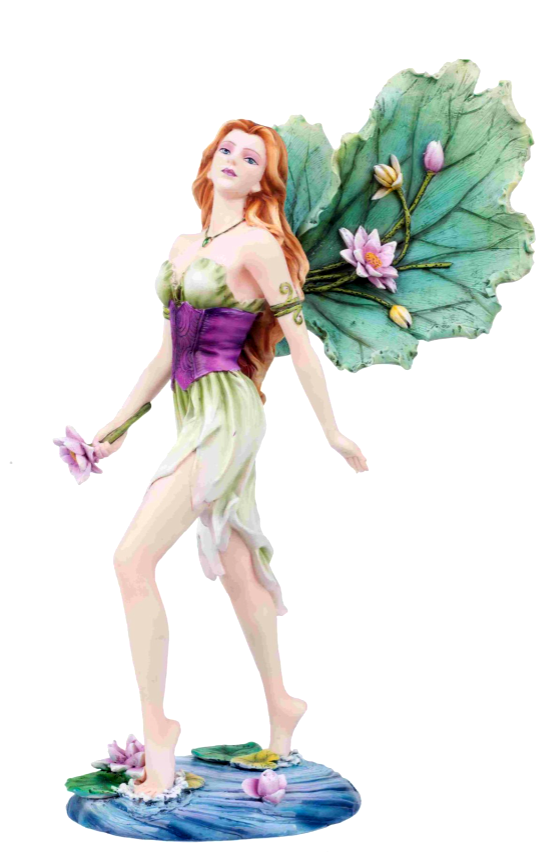 Large Fairy of the Lake Sculpture Lotus Flower Statue Mythical Creature Figure-OsirisTradingUK