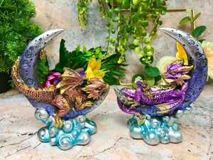 Set of Two Resting Dragons Fantasy Sculpture Mythical Statue Ornament Gift