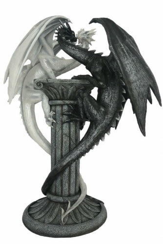 Large Black and White Dragons Fantasy Sculpture Mythical Statue Ornament Gothic-OsirisTradingUK