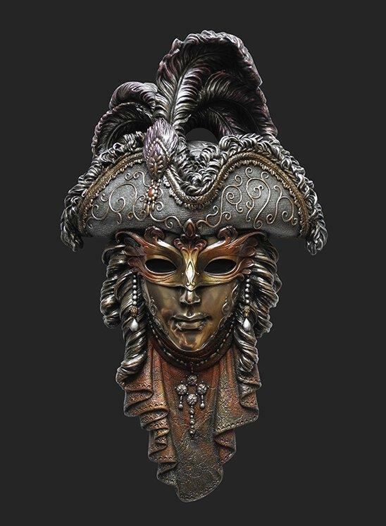 Masquerade Fancy Dress Venetian Woman Mask Pirate Bronze Effect Wall Plaque