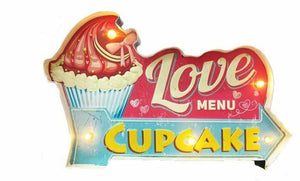 Vintage Metal 3D LED Logo Sign Kitchen Cupcake Lounge Love Heart Wall Plaque
