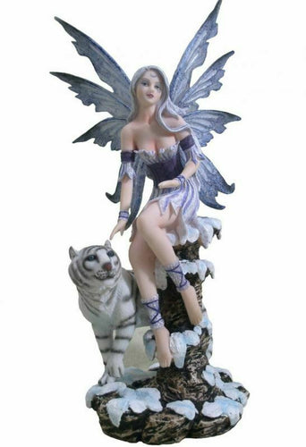 Fairy and White Wolf Companion Sculpture Statue Mythical Creatures Gift Ornament-OsirisTradingUK