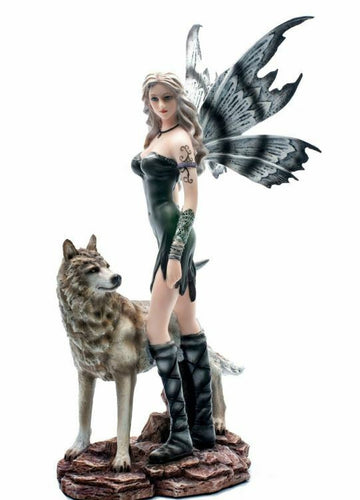 Fairy and Wolf Companion Figurine Fantasy Fairies Figure Mythical Sculpture-OsirisTradingUK