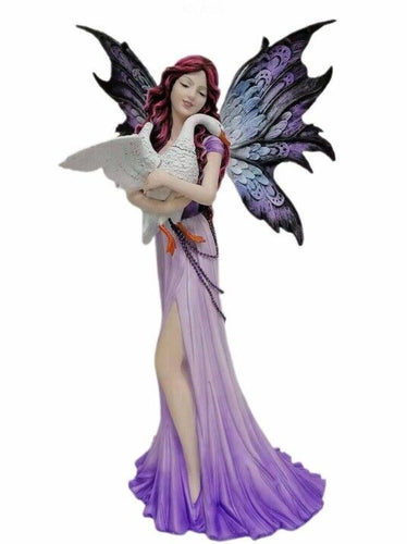 Large Fairy Comforting Swan Statue Nature Guardian Sculpture Fantasy Ornament-OsirisTradingUK