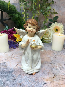 Guardian Angel Figurine Cherub Holding Candle Statue Ornament Sculpture