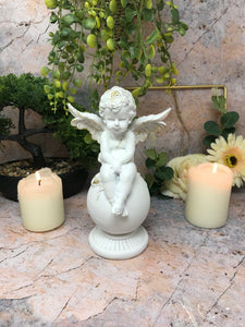 Guardian Angel Figurine Cherub Resting on Sphere Statue Ornament Sculpture Gift-Collectables:Fantasy, Myth & Magic:Mythical Creatures:Angels-OsirisTradingUK