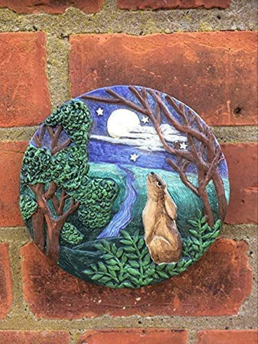 Magical Moon Hares Wall Plaque Pagan Moon Gazing Ornament Wiccan Altar-OsirisTradingUK