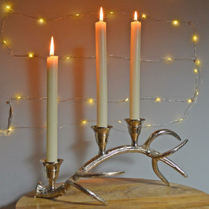 Silver Antler Three Taper Candle Holder Stag Deer Country Home Decor Gift