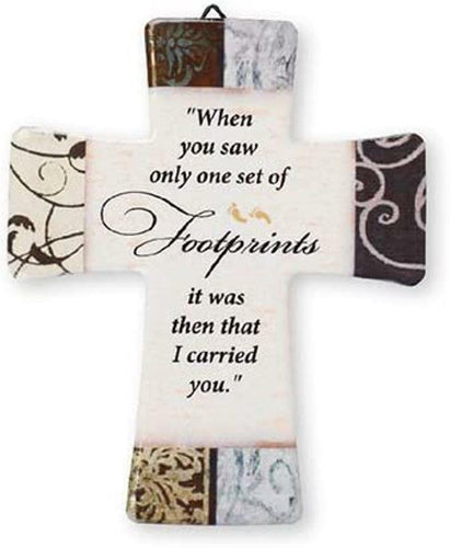 FOOTPRINTS Glazed Porcelain Cross Religious Wall Decoration Gift 14 cm-OsirisTradingUK