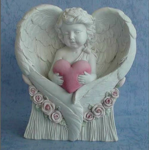 Guardian Angel Figurine Cherub Holding Heart Statue Ornament Sculpture Gift