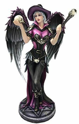 Gothic Witch Fairy Fallen Angel Holding Skull and Staff Figurine Statue Ornament-OsirisTradingUK