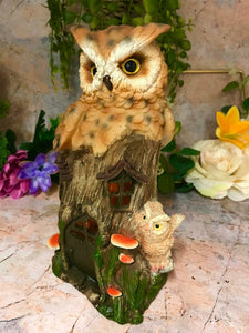 Novelty Owls House with Led Light Figurine Statue Ornament Owl Gift-OsirisTradingUK