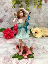 Load image into Gallery viewer, Flower Fairy with Blue Wings Figurine Fantasy Fairies Figure Mythical Sculpture
