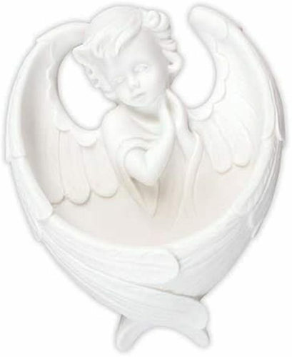 White Guardian Angel Holy Water Font Angel Wings Religious Ornament Decoration-OsirisTradingUK