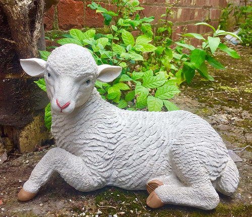 Lamb Figurine Statue Garden Ornament Farm Lawn Decoration Patio Sheep Sculpture-OsirisTradingUK