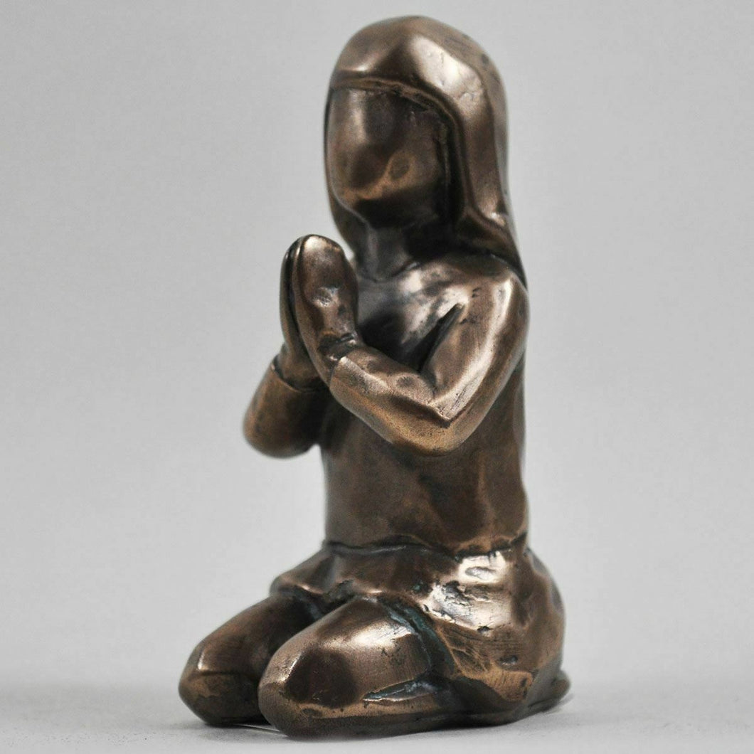 Abstract Praying Girl Bronze Sculpture Religious Gifts Small Statue Figure