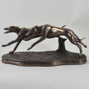 Pair Racing Greyhound Bronze Dog Sculpture By O Tupton