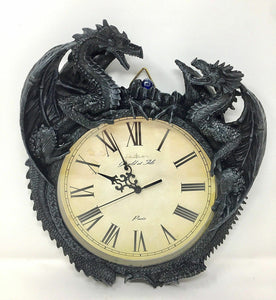 Large Antique Effect Double Dragon Guardian Wall Clock