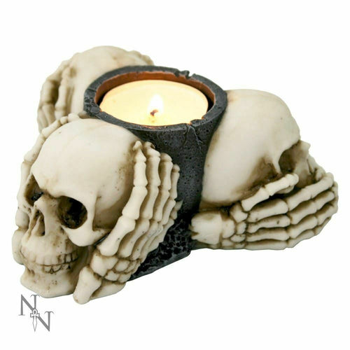 Three Wise Skulls Tealight Candle Holder Gothic Figure Ornament Gift-OsirisTradingUK
