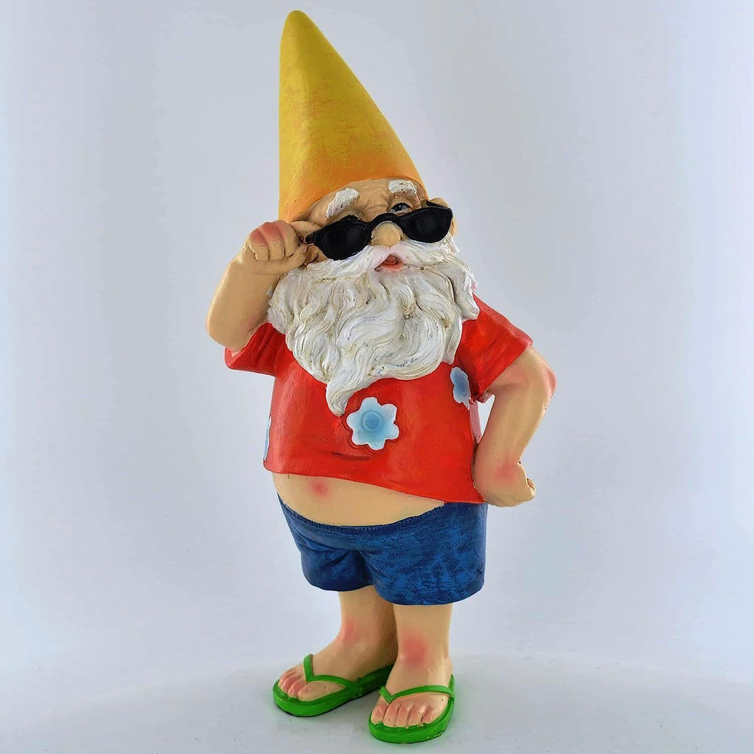Gnome On Holiday With Sunglasses Comical Garden Ornament Lawn Decoration
