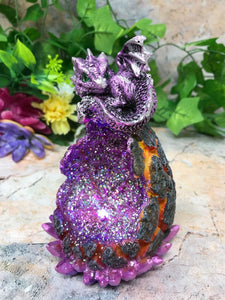 Purple Dragon Geode Guardian Statue Ornament with LED Light Dragons Collection-OsirisTradingUK