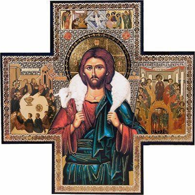 The GOOD SHEPHERD Icon Wall Hanging Wood Plaque Religious Ornament 15 cm