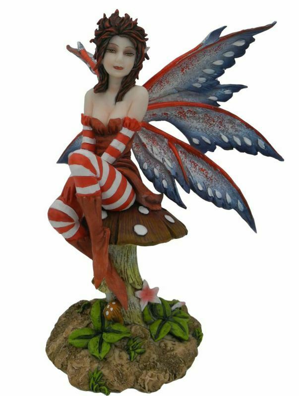 Amy Brown Fee ruht auf Fliegenpilz Figur Fantasy mythische Skulptur Geschenk