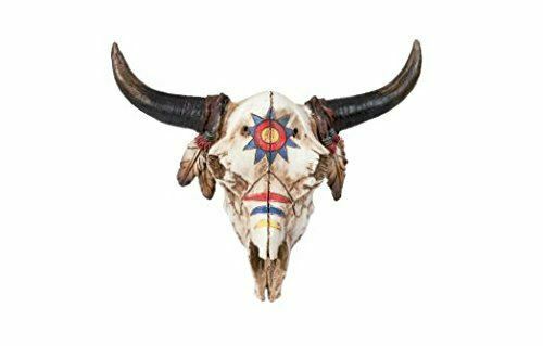 Bison Skull Decorated in War Paint Wall Plaque Native American Ornament