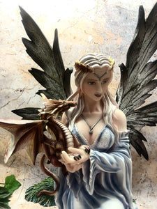 Large Fairy with Dragon Companion Sculpture Statue Mythical Creatures Figure-OsirisTradingUK