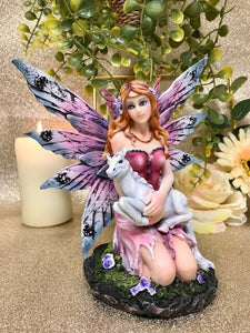 Fairy Resting with Unicorn Figurine Fantasy Fairies Figure Mythical Sculpture-OsirisTradingUK
