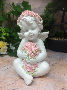 Guardian Angel Figurine Cherub Statue Holding Roses Ornament Sculpture Gift-Collectables:Fantasy, Myth & Magic:Mythical Creatures:Angels-OsirisTradingUK