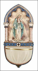 Miraculous Holy Water Font Luminous with Gold Foil Highlights Religious Gift