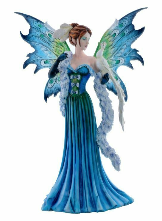 Large Fairy and White Peacock  Companion Sculpture Statue Mythical Creatures