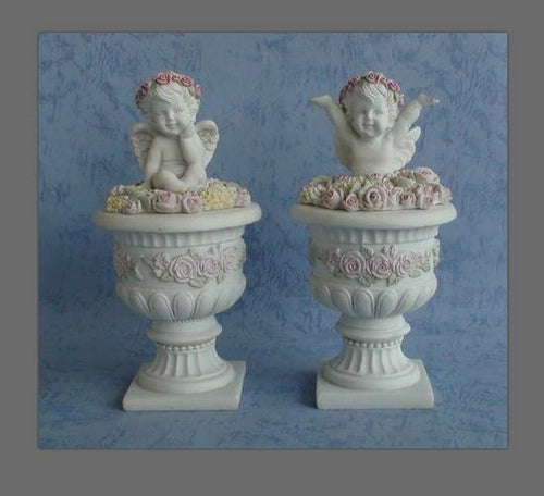 Pair of Guardian Angel Figurine Cherubs with Flowers Statue Ornament Sculpture-Collectables:Fantasy, Myth & Magic:Mythical Creatures:Angels-OsirisTradingUK