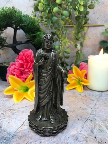 Bronze Effect Buddha Holding Lotus Flower Figurine Statue Ornament Veronese-OsirisTradingUK