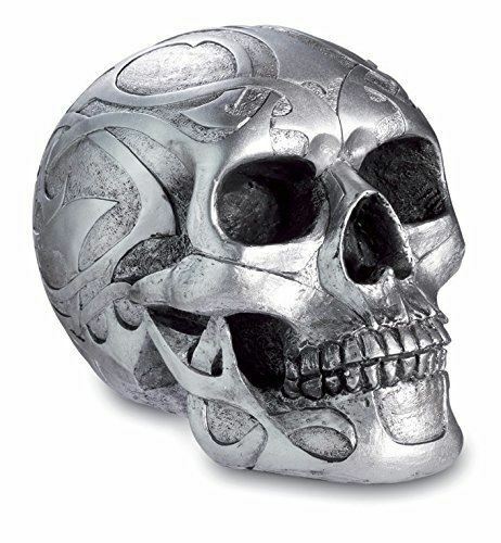 FABULOUS GOTHIC SILVER CELTIC SKULL FIGURE ORNAMENT BRAND NEW AND BOXED-OsirisTradingUK