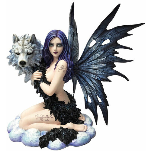 Wolf Beauty Fairy Sculpture Statue Ornament Wolves Figure Mythical Creature Gift-OsirisTradingUK