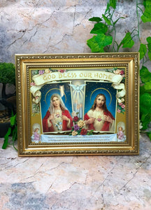 Framed Picture God Bless Our Home Jesus and Mary Christianity Religious Decor-OsirisTradingUK