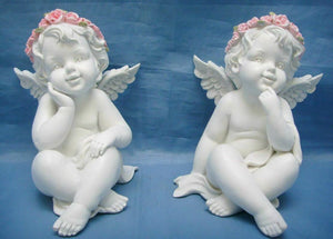 Pair of Guardian Angel Figurine Cherubs Statue Ornament Sculpture Gift