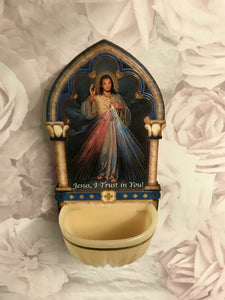 Luminous Divine Mercy Holy Water Font with Gold Foil Highlights Religious Gift-OsirisTradingUK