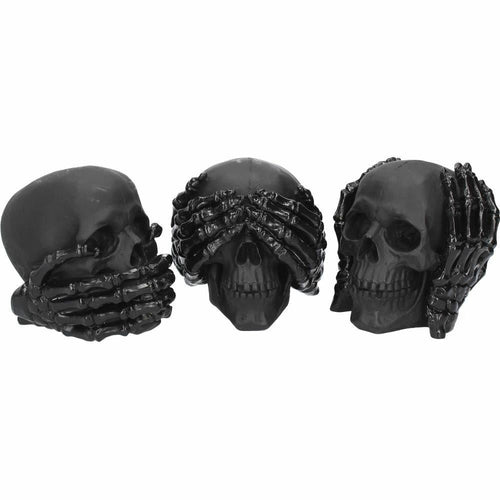 Three Wise Black Skulls See Hear Speak No Evil Ornaments Gothic Gifts-OsirisTradingUK