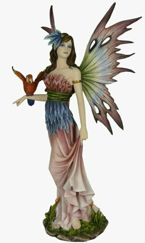 Large Fairy and Parrot Companion Sculpture Statue Mythical Creatures Figure Gift-OsirisTradingUK