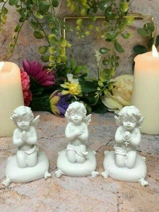 Set of Three Guardian Angel Figurine Praying Cherub Statue Ornament Sculpture