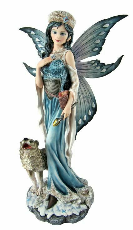 Large Fairy and Wolf  Companion Sculpture Statue Mythical Creatures Figure Gift
